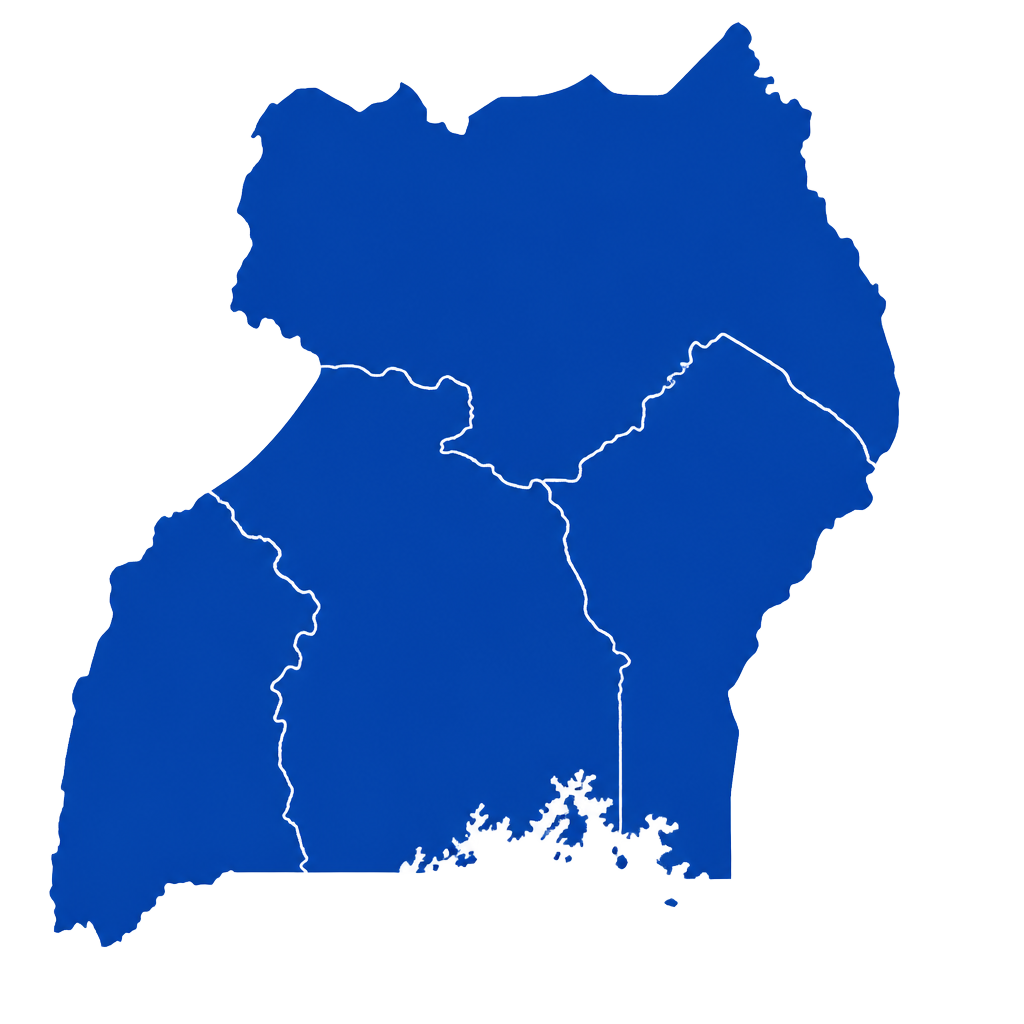 Map of Uganda showing the four regions Baroque Publishers supplies